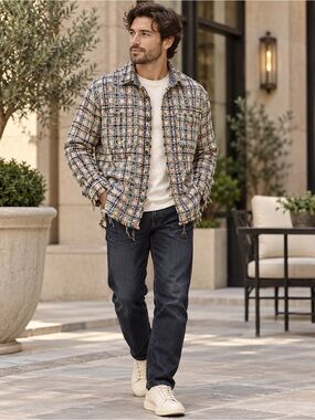 mnml Shirt Jacket Shacket Men's Size M Multicolor Plaid Raw Edge Button-Up